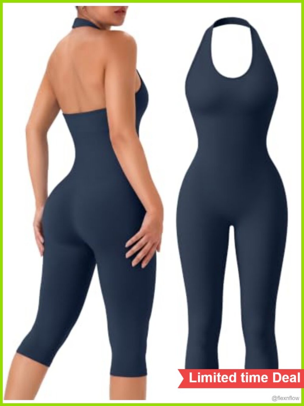 Capri Jumpsuit Workout Halter Neck Tummy Control Yoga One Piece Padded